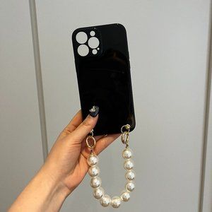 Black Phone Case with Removable Pearl Chain